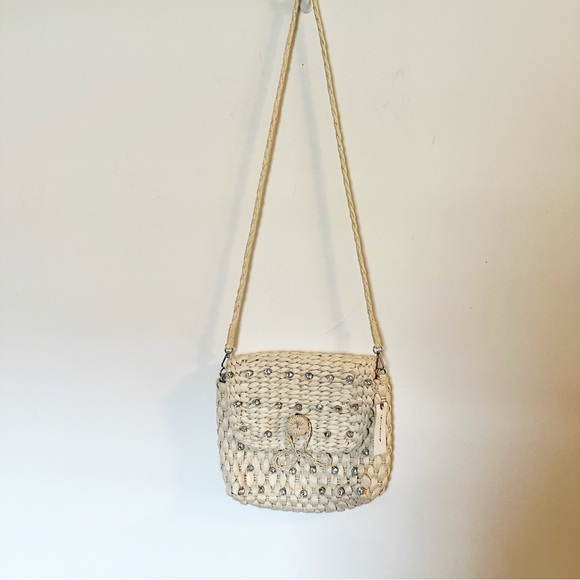 Anthropologie Embellished Straw Crossbody Bag - Picture 8 of 9